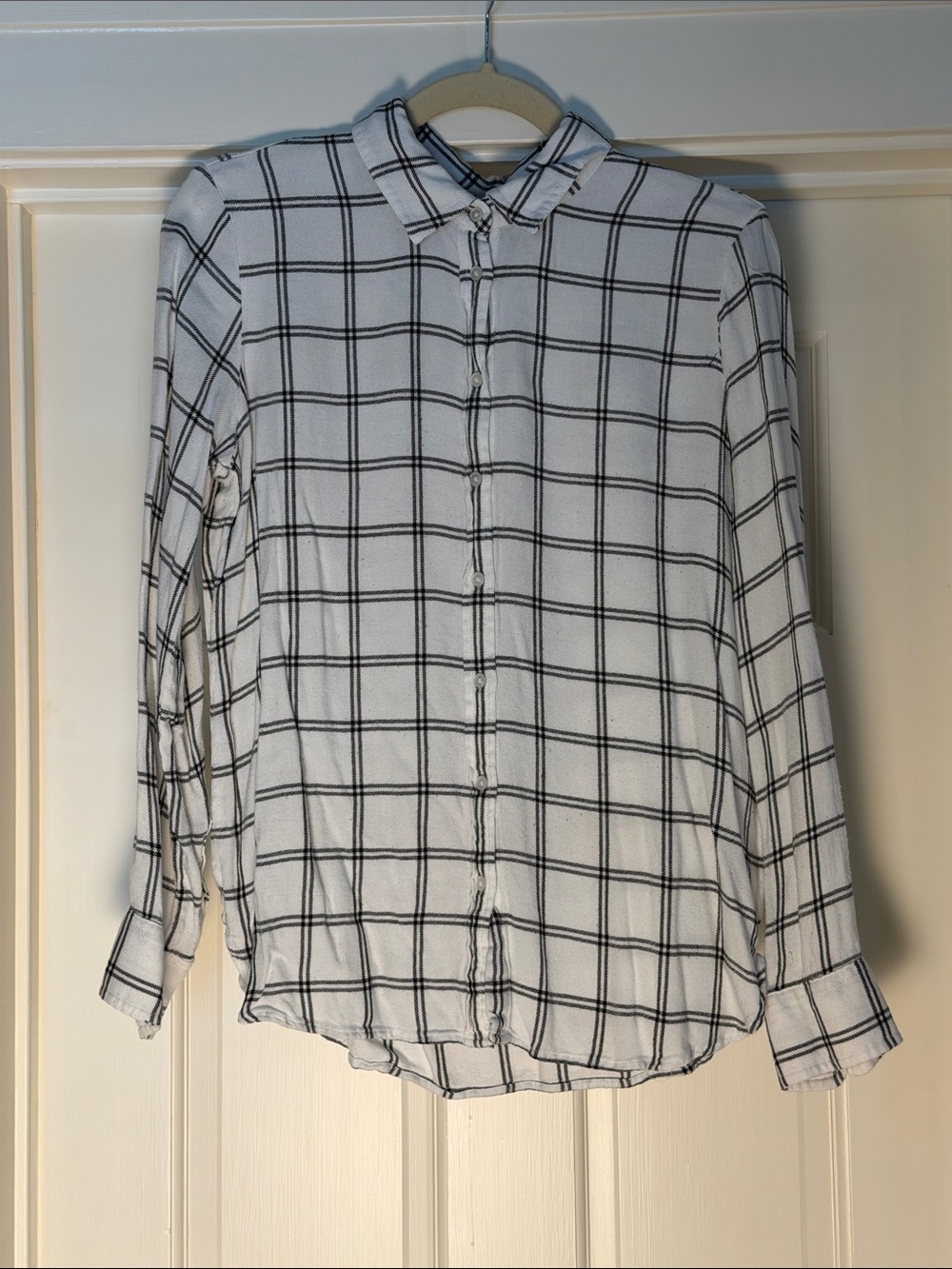 Banana Republic White Button Up Shirt with Black Windowpane Check